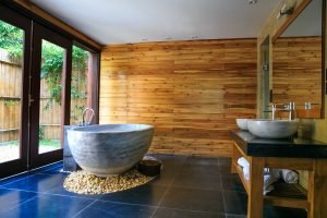 Bathroom renovations sudbury Wood Wall and Big Windows Buckingham Designs